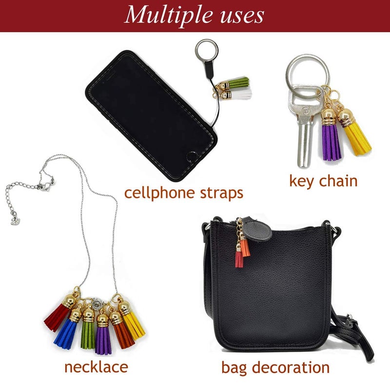 TTSAM Tassels for Keychains Faux Suede Tassel for DIY Jewelry Making 60 Pcs Leather Keychain Charms Bulk & 60 Pcs Jump Rings Key Chain Rings Bulk for Cellphone Straps Pendants Crafts - Image 3